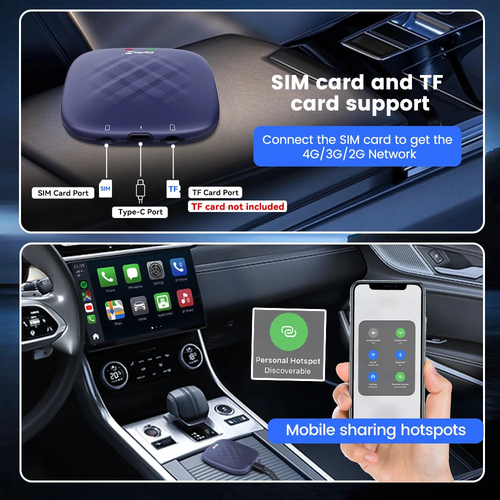 CarlinKit 8G+128G Android 13 CarPlay AI Box | Qualcomm 8-Core Wireless Adapter lifestyle view