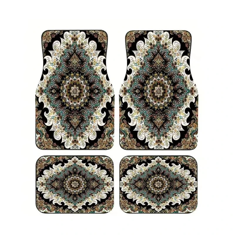 Red Bohemian Paisley Print Car Floor Mats 4Pcs Universal Anti-Slip Auto Carpet Inte additional angle