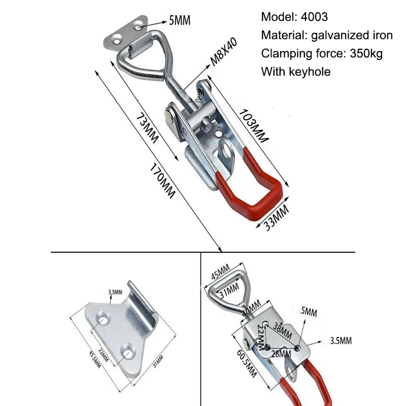 Red + Silver Adjustable Toolbox Case Metal Toggle Latch Catch Clasp Quick Release Cla alternate view