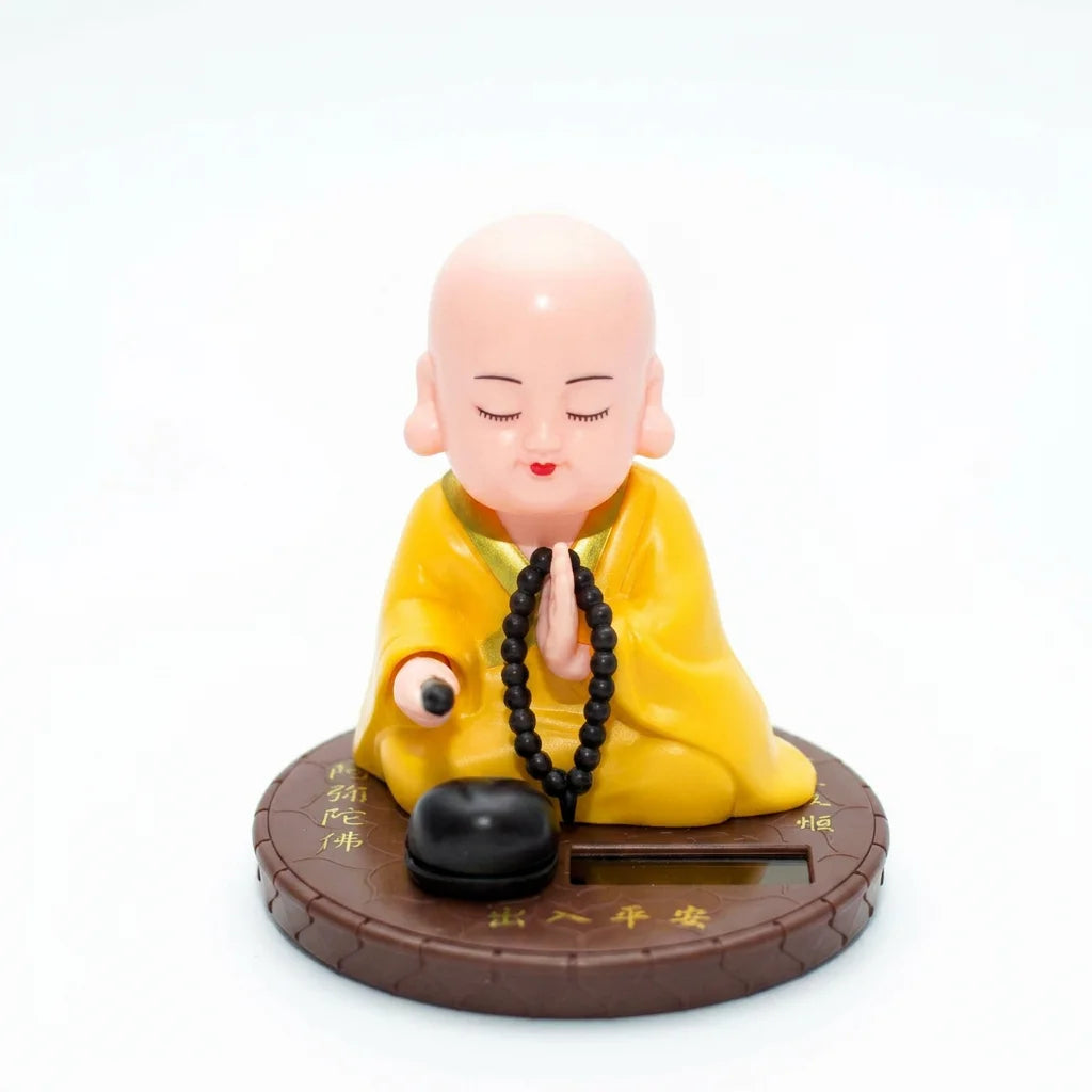 ABS Plastic Monk Car Dashboard Ornament Solar Powered Bobblehead Figurines Automatic nodding Little Monk Car Interior Accessory