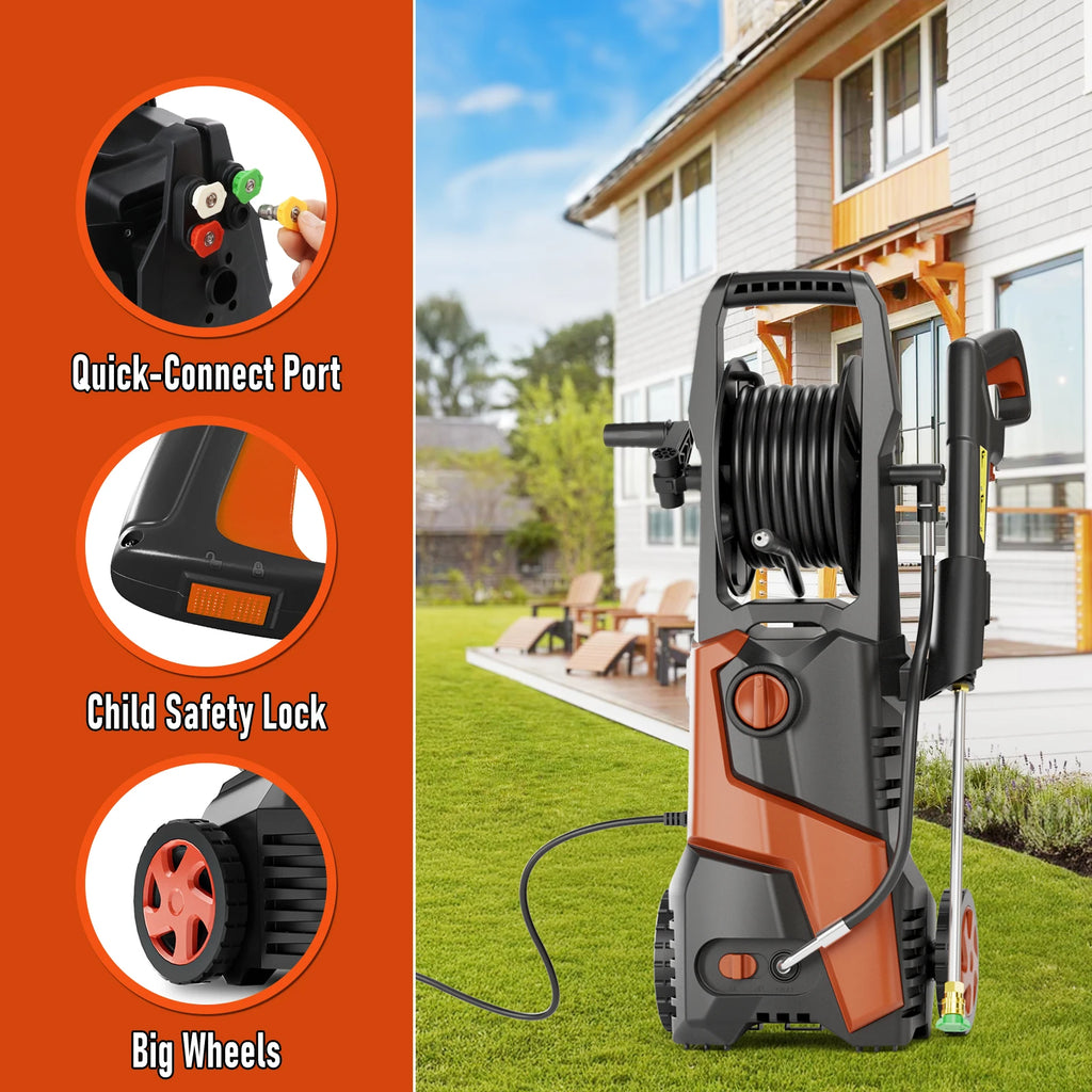Electric Pressure Washer Car Washer 4200PSI 2.8GPM Power Washer with 20FT Hose, 4 Nozzles & Foam Cannon For Car, Home, Driveway, Yard, Outdoor, Gutter, Pool, Brick Cleaning