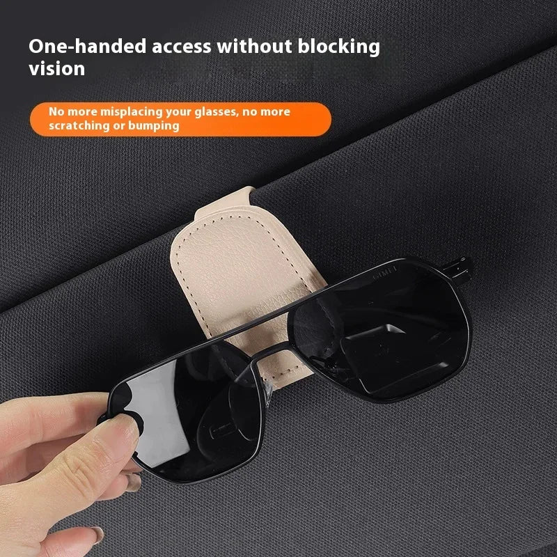 Leather Sunglasses Holder Car Sun Shade Clip additional angle