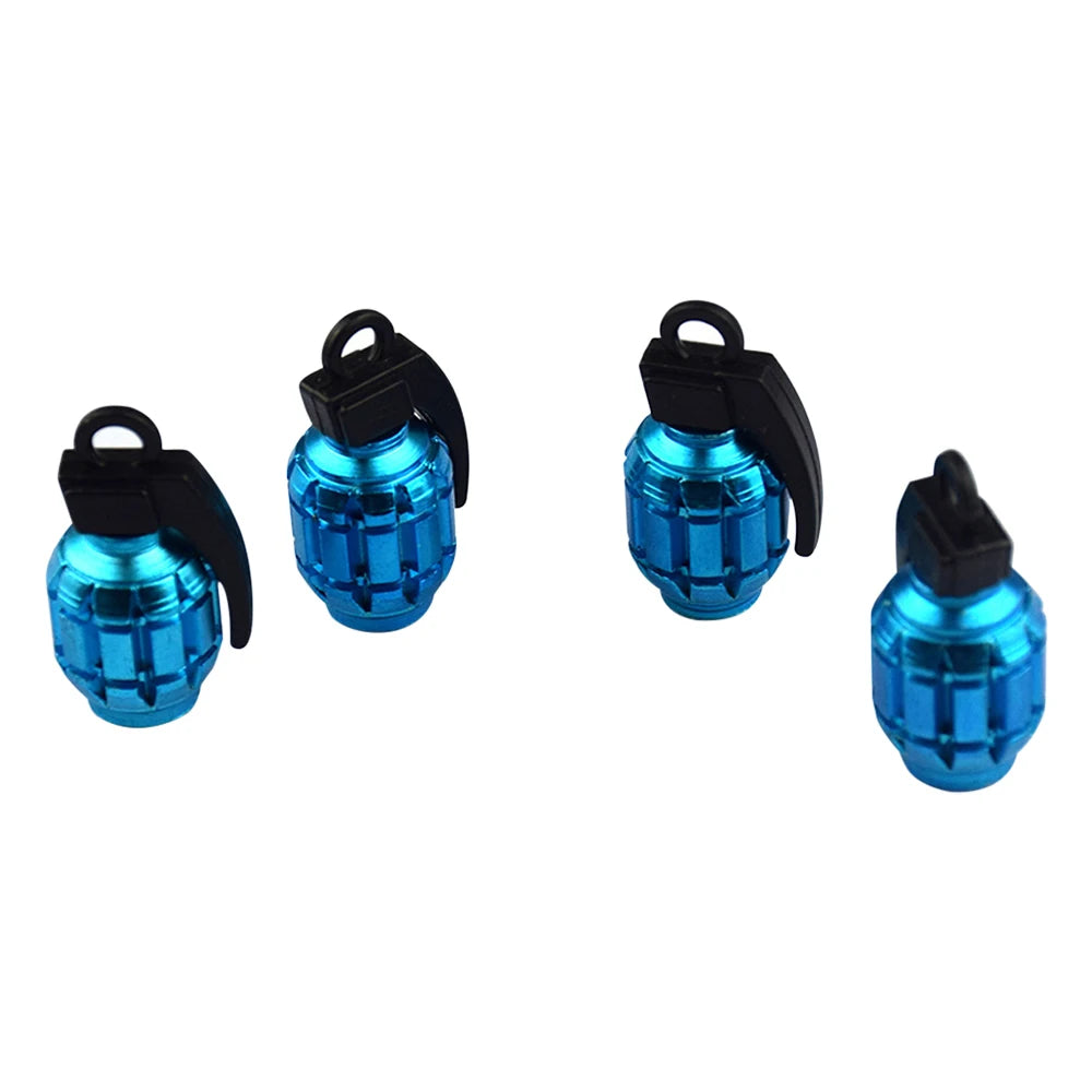 4Pcs Grenade Design Aluminum Alloy Valve Stem Caps | Car Truck Motorcycle Tire Accessories