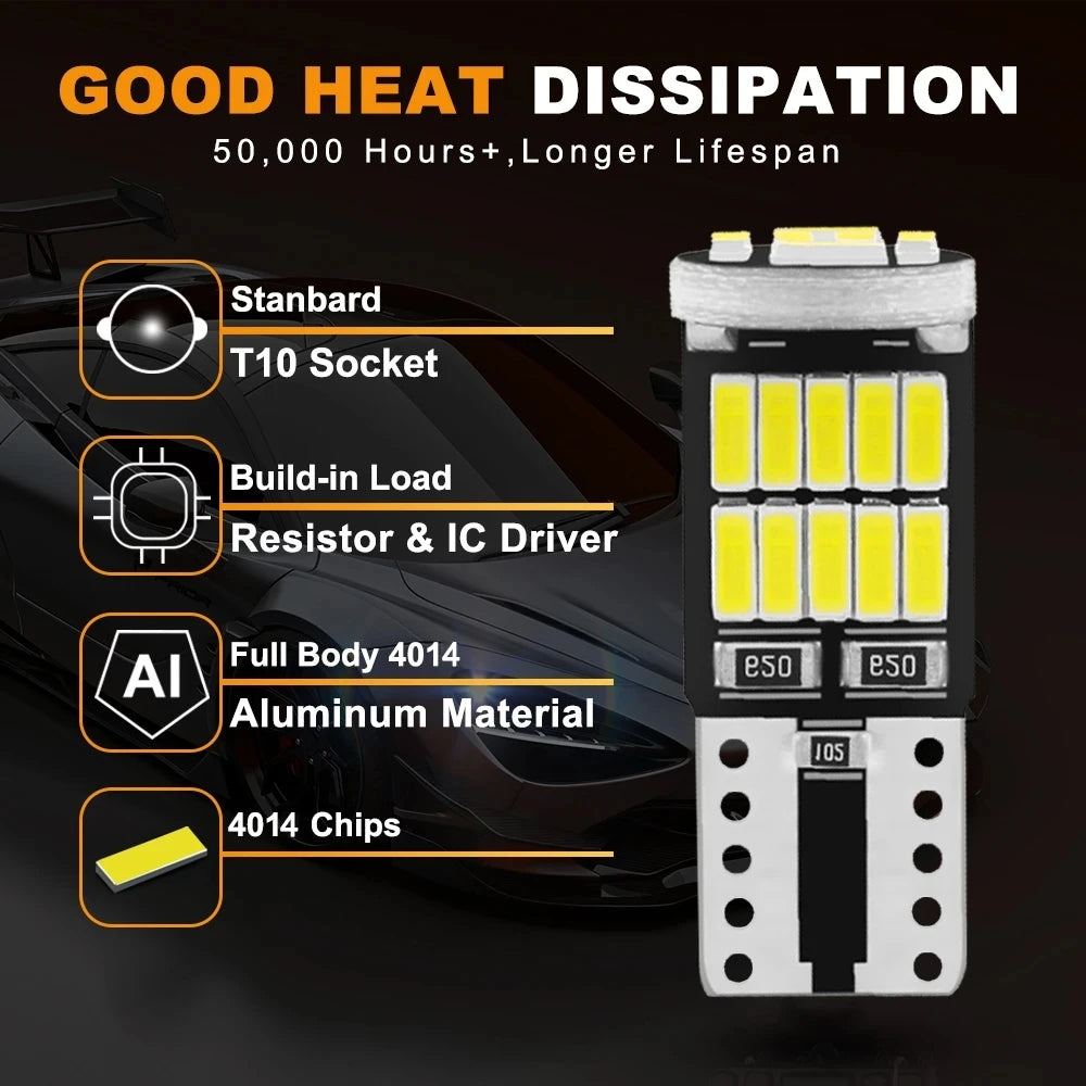 2/6/10/20/30/40/50pcs T10 W5W 194 501 Led Canbus No Error Car Interior Light T10 26 SM close-up view