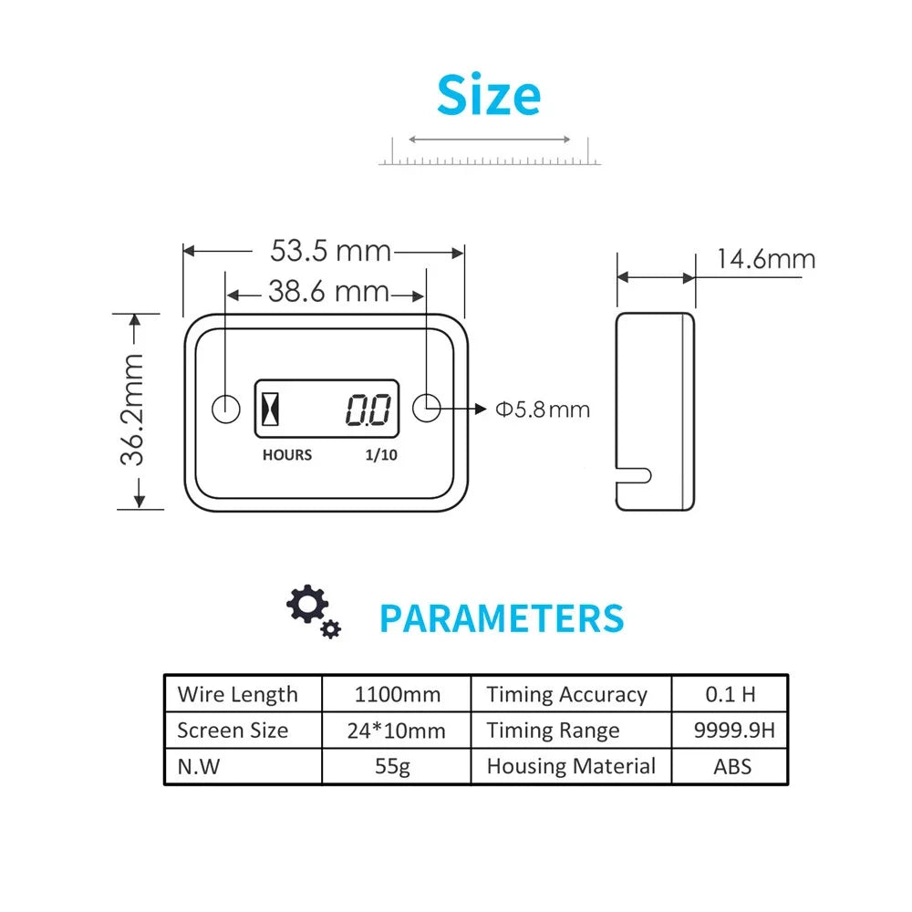 Kebidumei Motorcycle Digital Hour Meter | Inductive Tachometer for Gas Engines additional angle