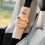 Cute Cartoon Bear Car Seat Belt Cover Imitation Rabbit Fur