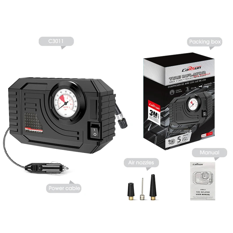CARSUN Mini Air Pump Tire Inflator Portable Compressor | Digital Wired Car Tyre Infla alternate view