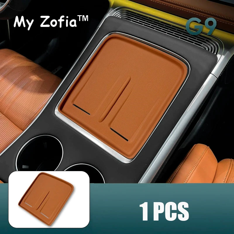 For Xpeng XiaoPeng G9 2023 2024 2025 Car Armrest Storage Box Center Console Organizer close-up view