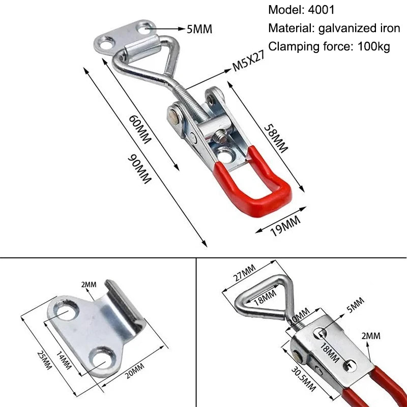 Red + Silver Adjustable Toolbox Case Metal Toggle Latch Catch Clasp Quick Release Cla alternate view
