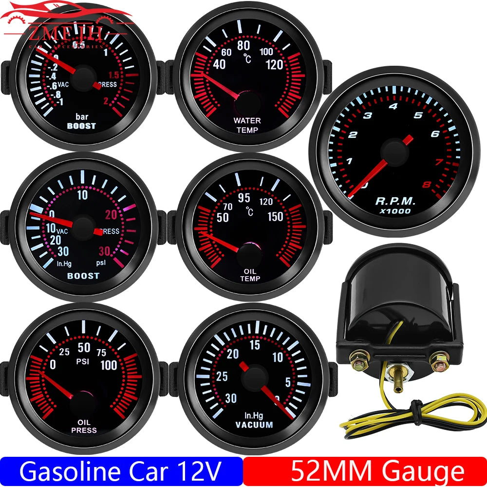 Universal Gasoline Car 2" 52MM Tachometer Water Temperature Oil Temp Boost Meter PSI Bar Oil Pressur