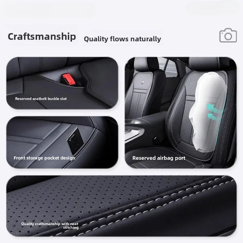 Nappa Leather Car Seat Cover Anti-Slip and Full Wrap Driver Car Seat Protector Mat Fro close-up view