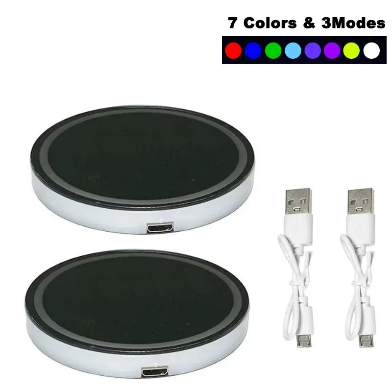 Car Cup Holder Coaster USB Rechargeable LED Atmosphere Light