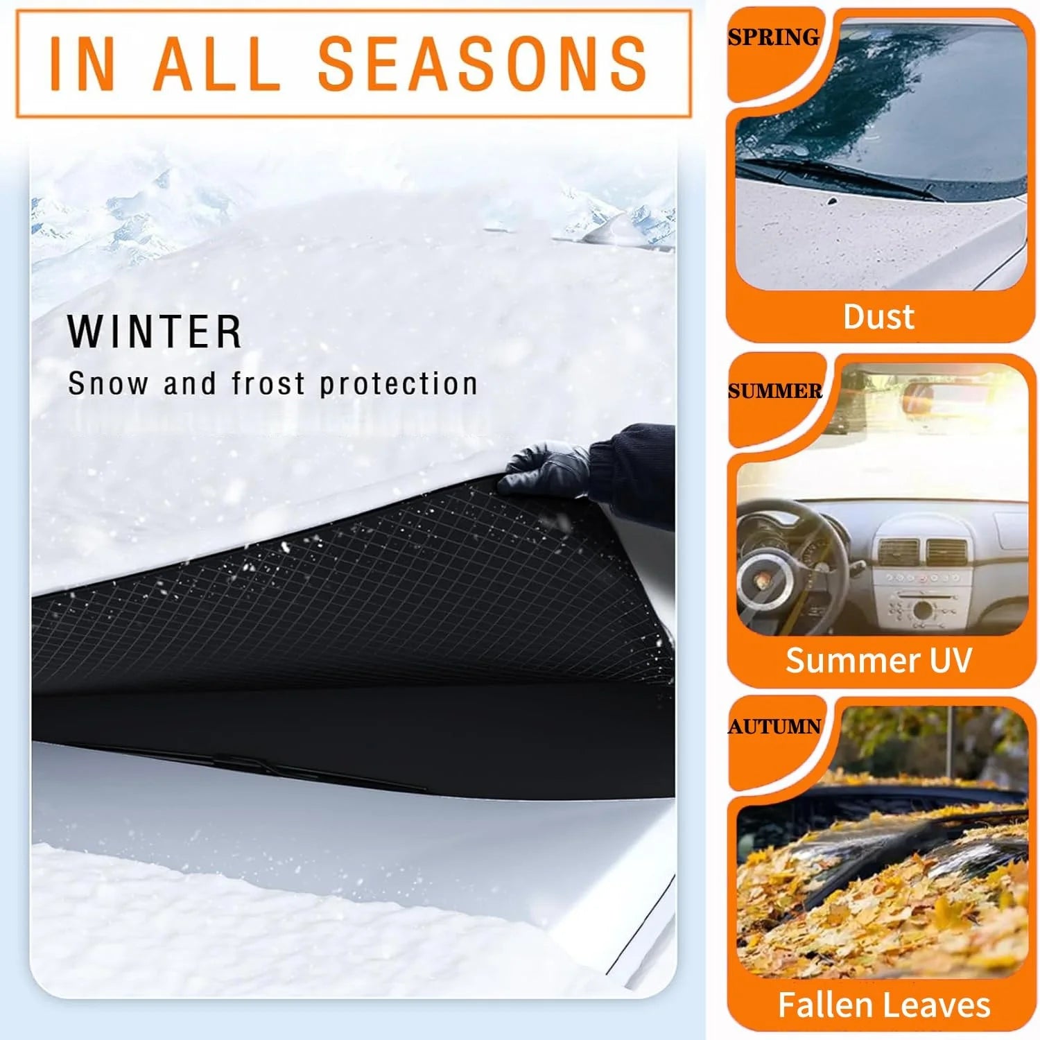Black Oxford Car Windshield Cover | All-Season UV Rain Frost Snow Protector additional angle