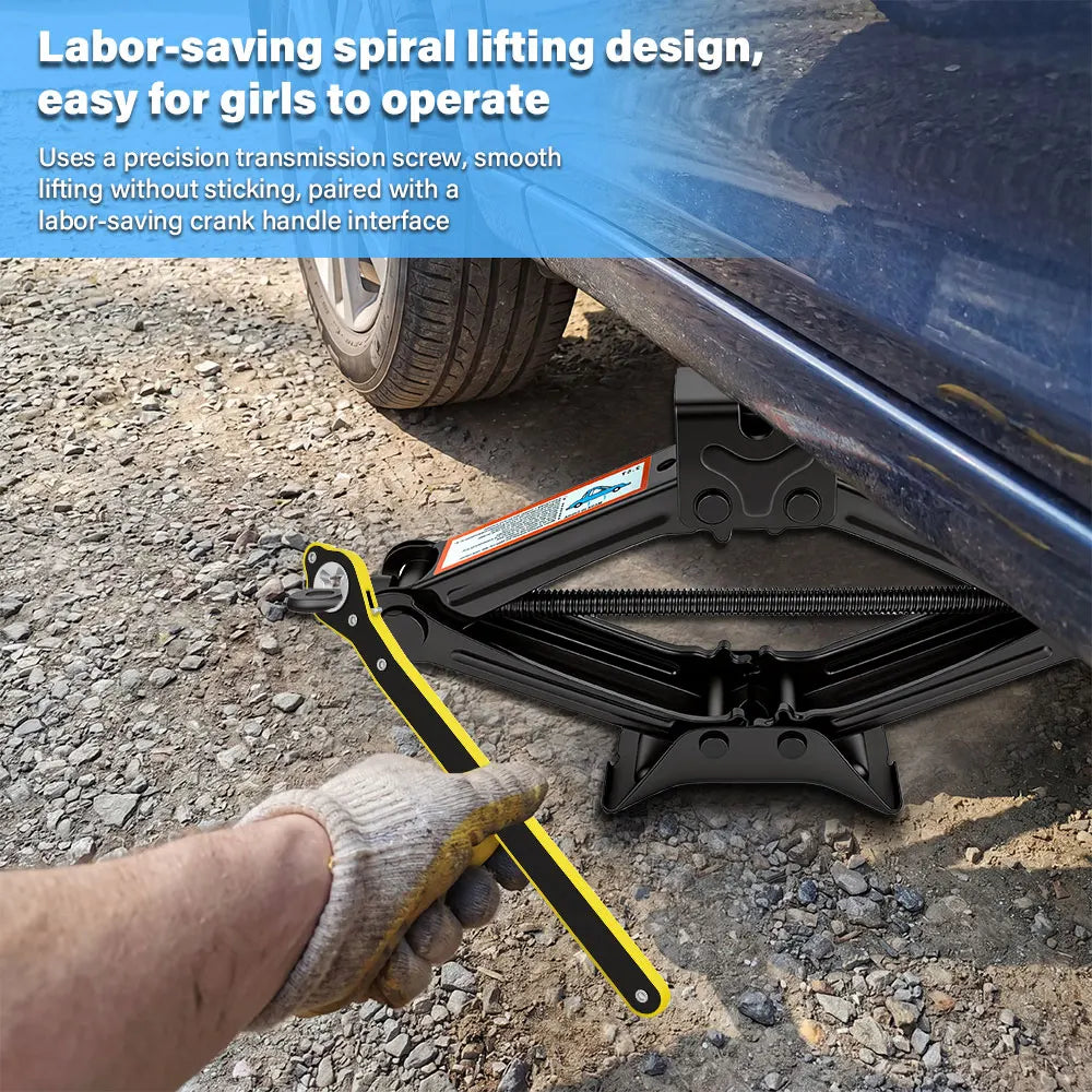 1.5T/2T Car Scissor Jack Auto Emergency Crank Lift Stand Labor-Saving Repair & Tire Re close-up view