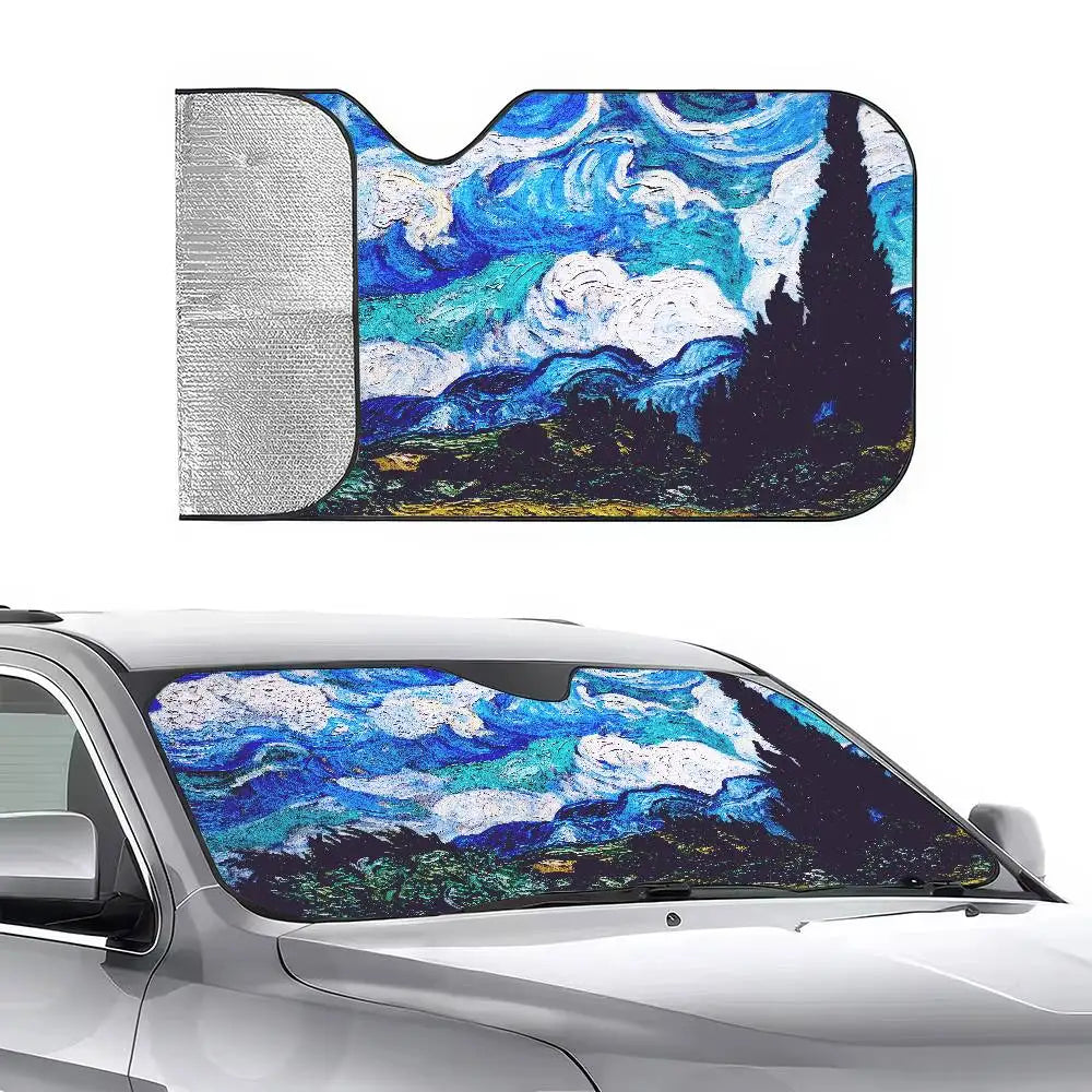 Starry Night Van Gogh Art Windshield Sun Shade | Car SUV Truck Front Window Protector detail view