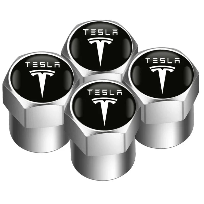 4Pcs Alloy Tesla Valve Caps | Dust Cover for Model 3 Y S X Cybertruck Roadster close-up view