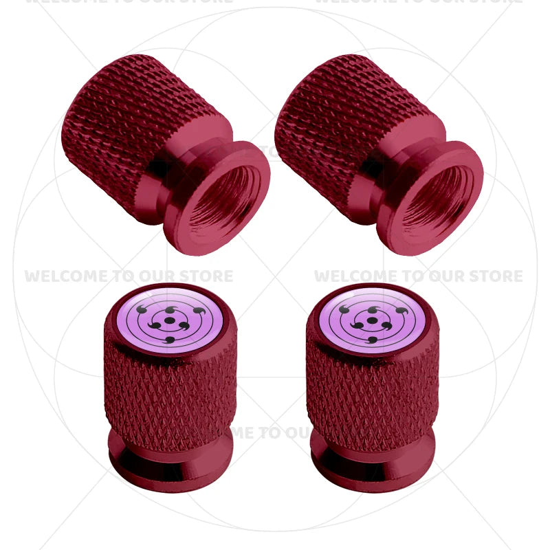 Itachi Rinnegan Sharingan Tire Valve Caps | 4pc Aluminum Anime Car Accessories additional angle