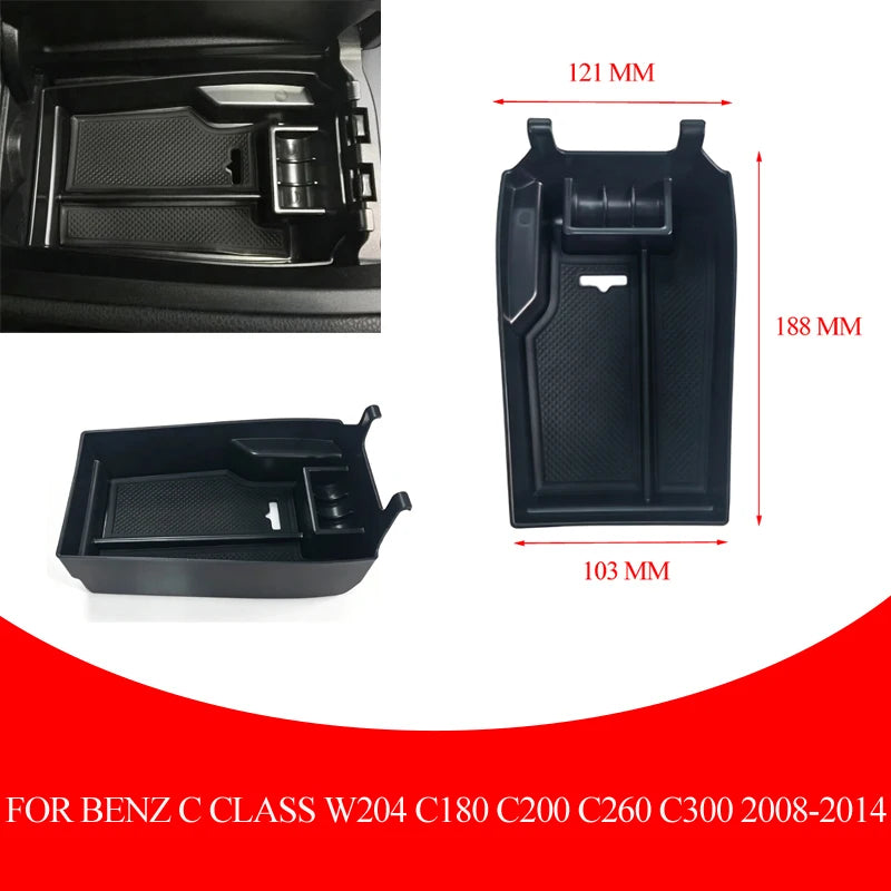 ABS Car Armrest Storage Box Cover Center Console Tray For Mercedes Benz C Class W204 C180 C200 C260 C300 2008-2014