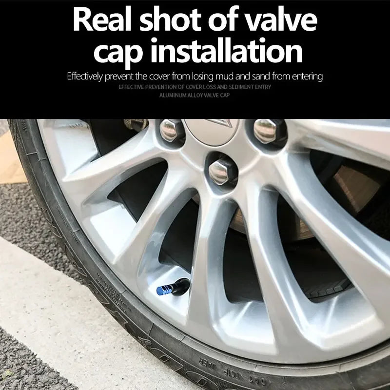 Aluminum Alloy Car Tire Valve Caps | 4-Pack Waterproof Dustproof Stem Covers for Auto lifestyle view