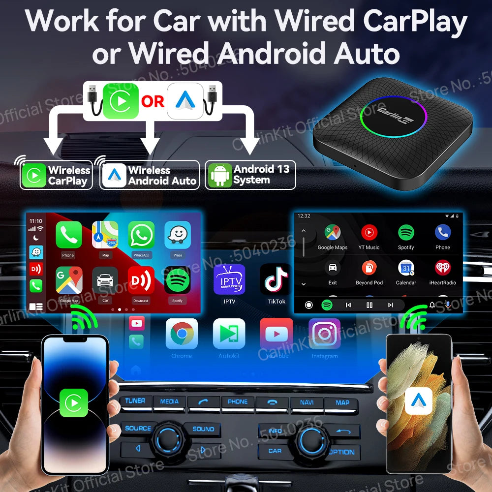 CarlinKit Android 13 SDM660 6225 CarPlay Ai Box LED 8-Cores Wireless Android Auto& Ca alternate view