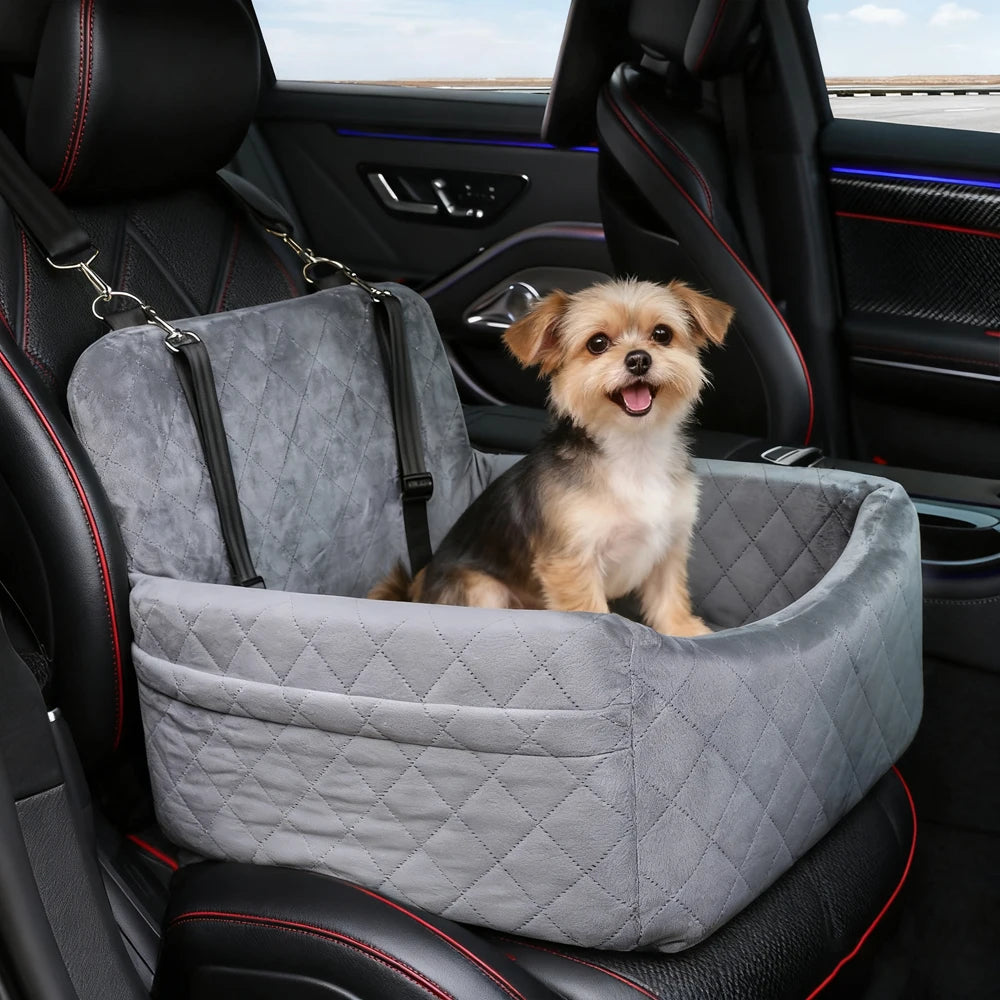 Warm Portable Dog Car Seat for Small Medium Dogs | Pet Travel Bed with Safety Belt