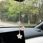 Car Rearview Mirror Pendant Pink Sakura Flower Pendant with Gold Chain Cute Auto Interior Decor Gifts for Women Decoraction