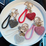 Clay Diamond Full Diamond Love Key Chain Studded Leather Rope Heart-shaped Car Bag Pen close-up view