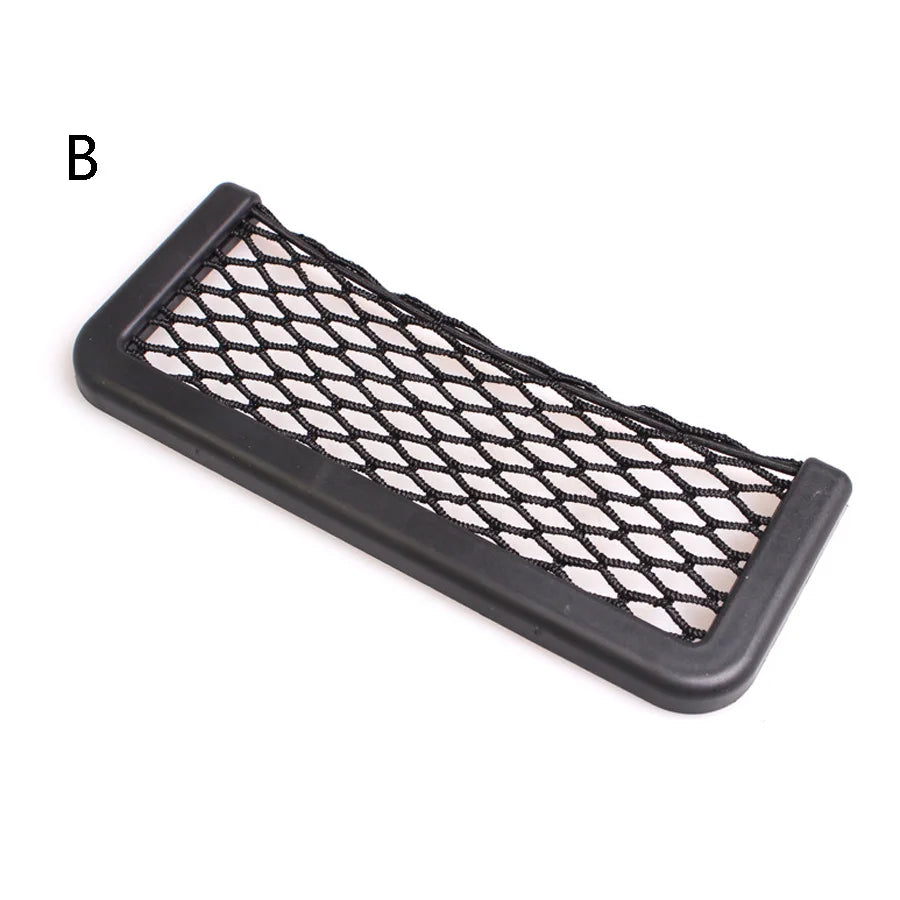 1pcs/2pcs Car Organizer Storage Bag Auto Paste Net Pocket Phone Holder Car Accessorie lifestyle view