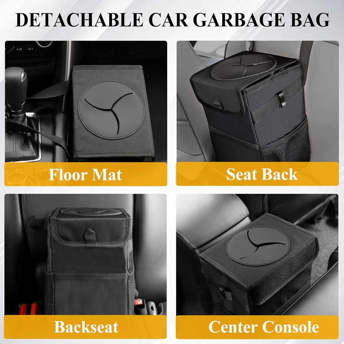 3-in-1 Car Trash Can with Lid & Waterproof Storage Bag close-up view