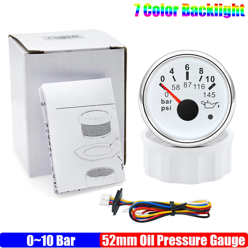 ZMFJH 7 Color Light 52mm Car Gauge Set | Fuel Water Level Voltmeter Oil Pressure Temp Ga detail view