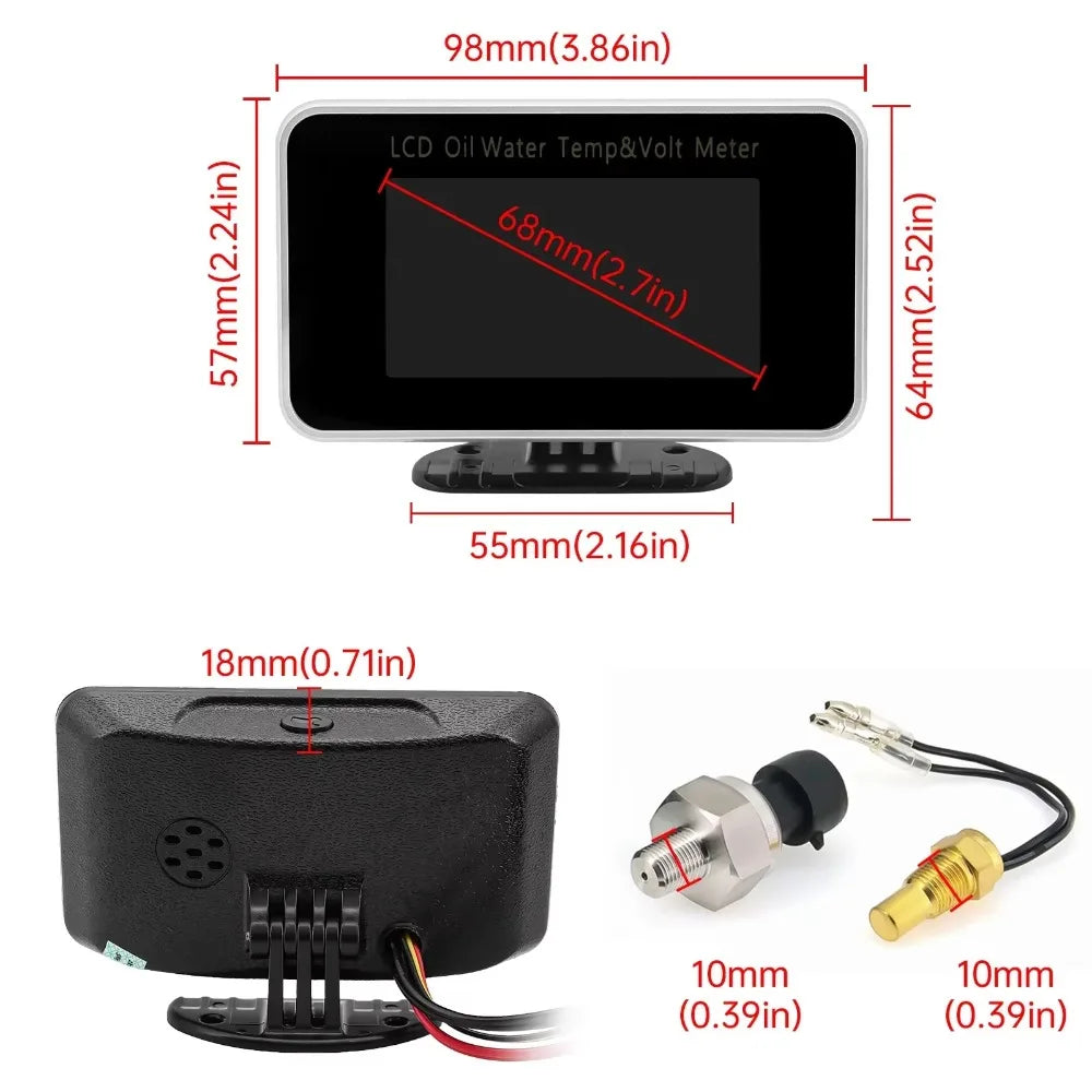 3-in-1 Auto Car LCD Meter Digital Oil Pressure Voltage Water Temperature Gauge Univ additional angle