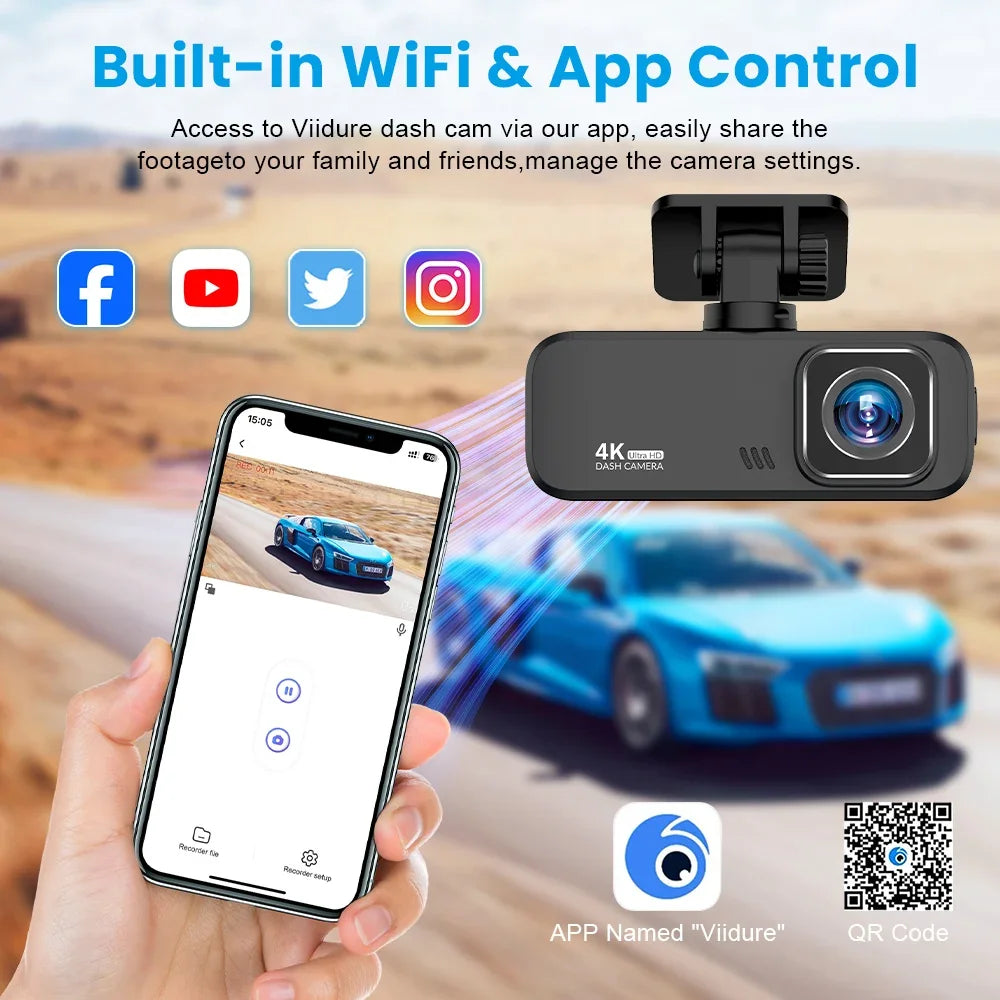 4K Dash Cam WiFi GPS Car DVR | 2160P Drive Recorder close-up view
