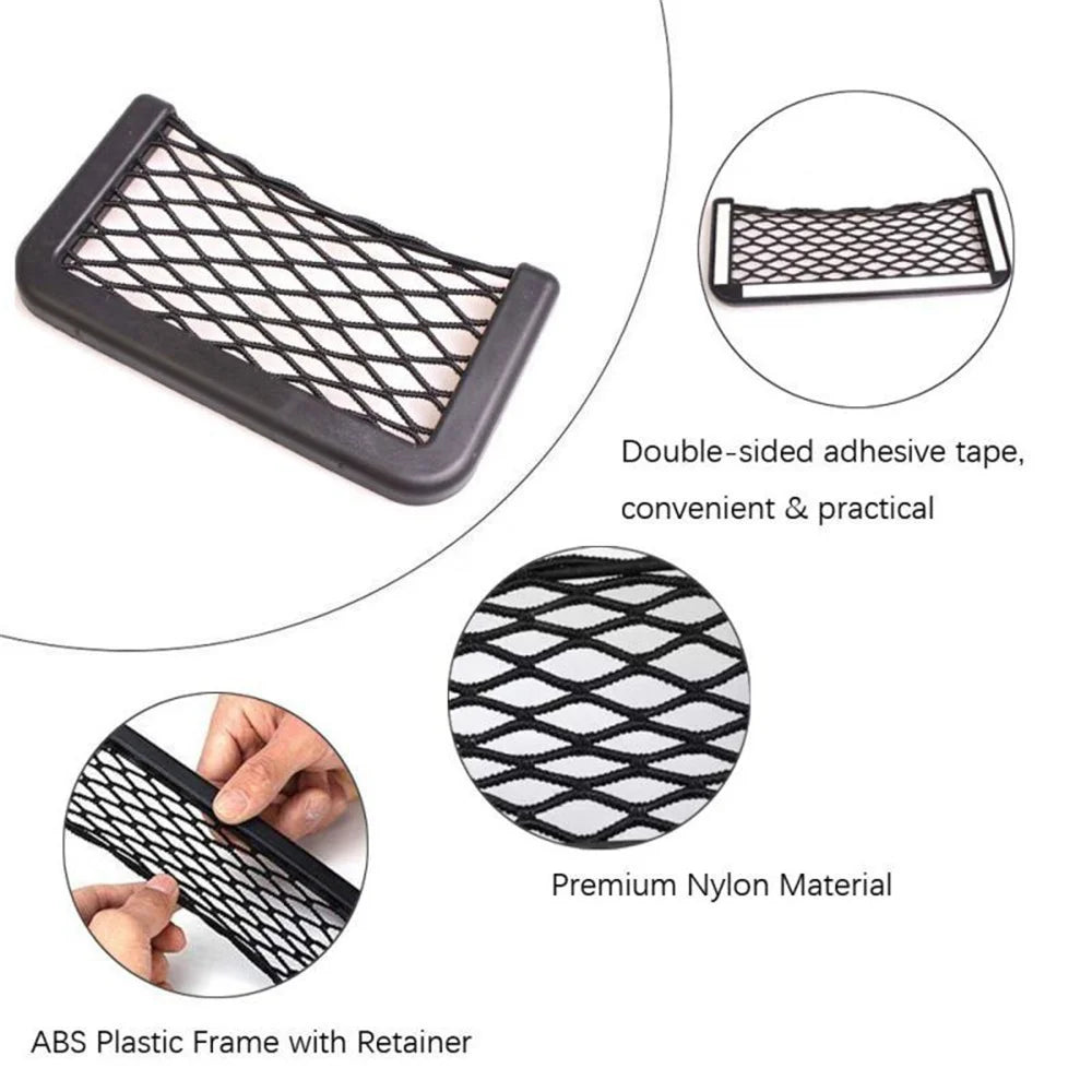 Car Net Pocket Phone Holder Storage Bag Auto Paste 8*15CM close-up view