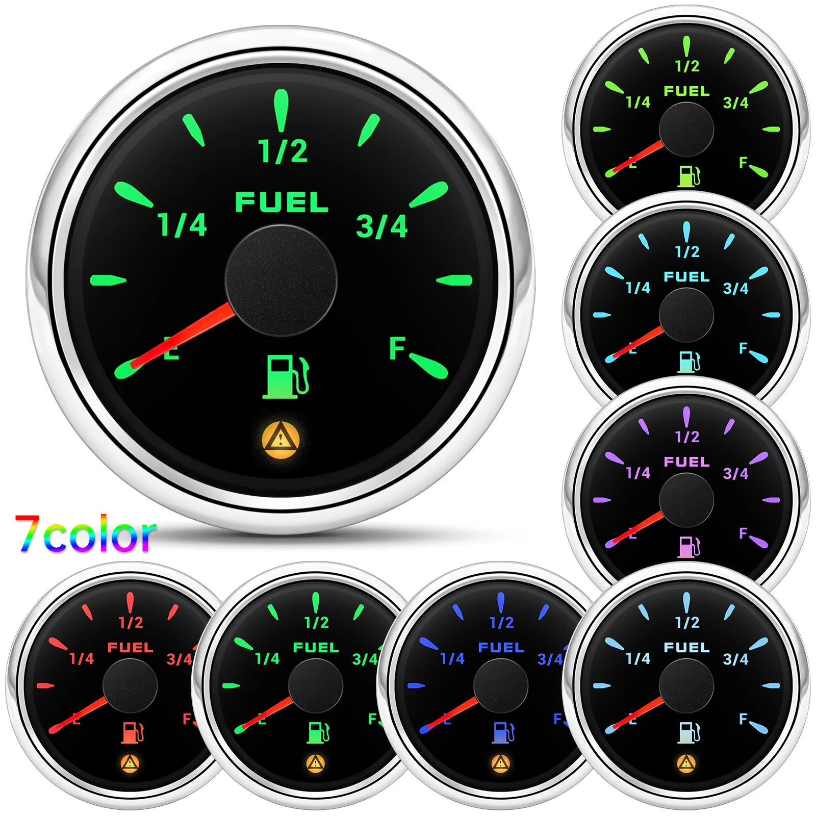 52mm Fuel Level Gauge 7 Color Backlight | 0-190ohm 240-33ohm Car Truck Boat additional angle
