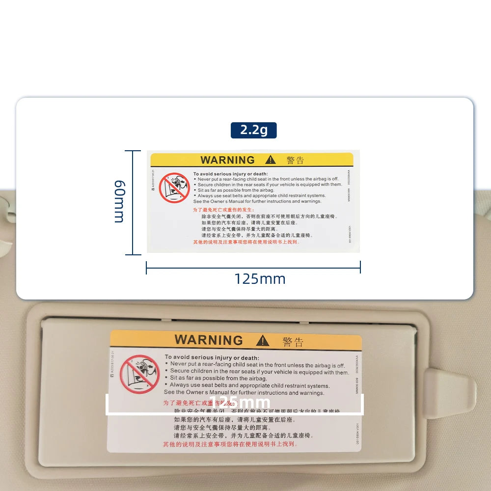 Car Interior Front Sun Visor Makeup Mirror Sticker Airbag Sticker Safety Warning Sticker Warning Board Waterproof Sticker