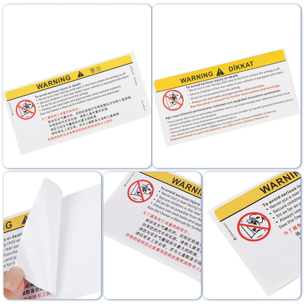 Car Interior Front Sun Visor Makeup Mirror Sticker Airbag Sticker Safety Warning Sticker Warning Board Waterproof Sticker