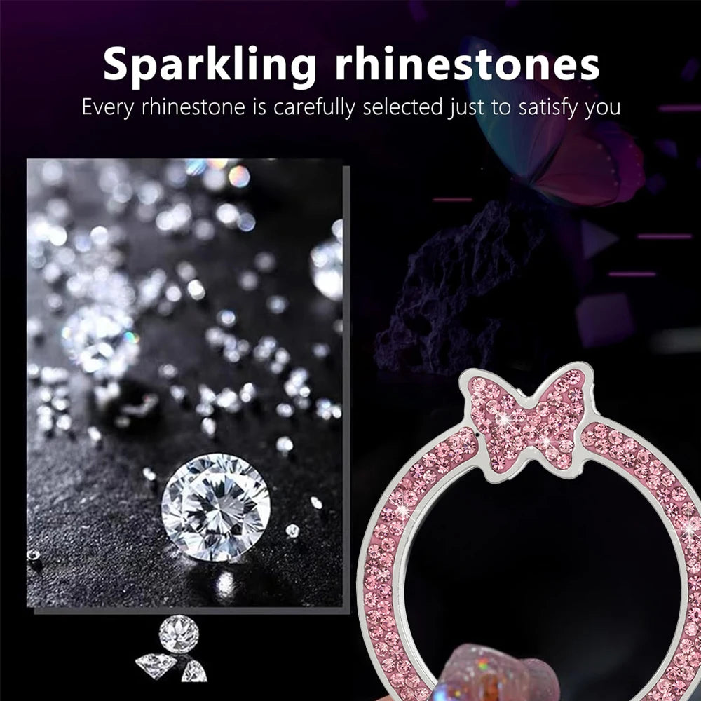 1PCS Car Bling Ring Crystal Car Stickers Rings Womens Car Decals, Push Start Button Bl close-up view