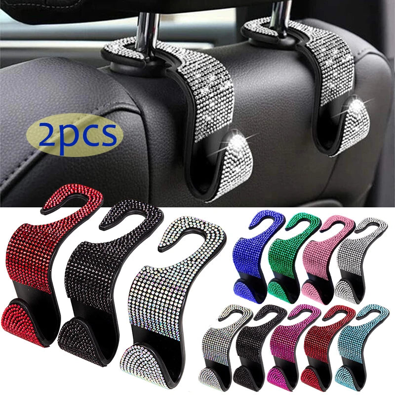 Rhinestone Decor Car Seat Back Hook Hanger Universal Bling Diamond Vehicle Auto Headrest Storage Hol