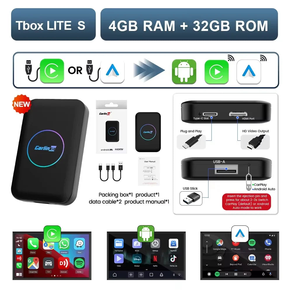 CarlinKit Lite Android TV Box | 3-in-1 Wireless Adapter for CarPlay and Android Auto detail view