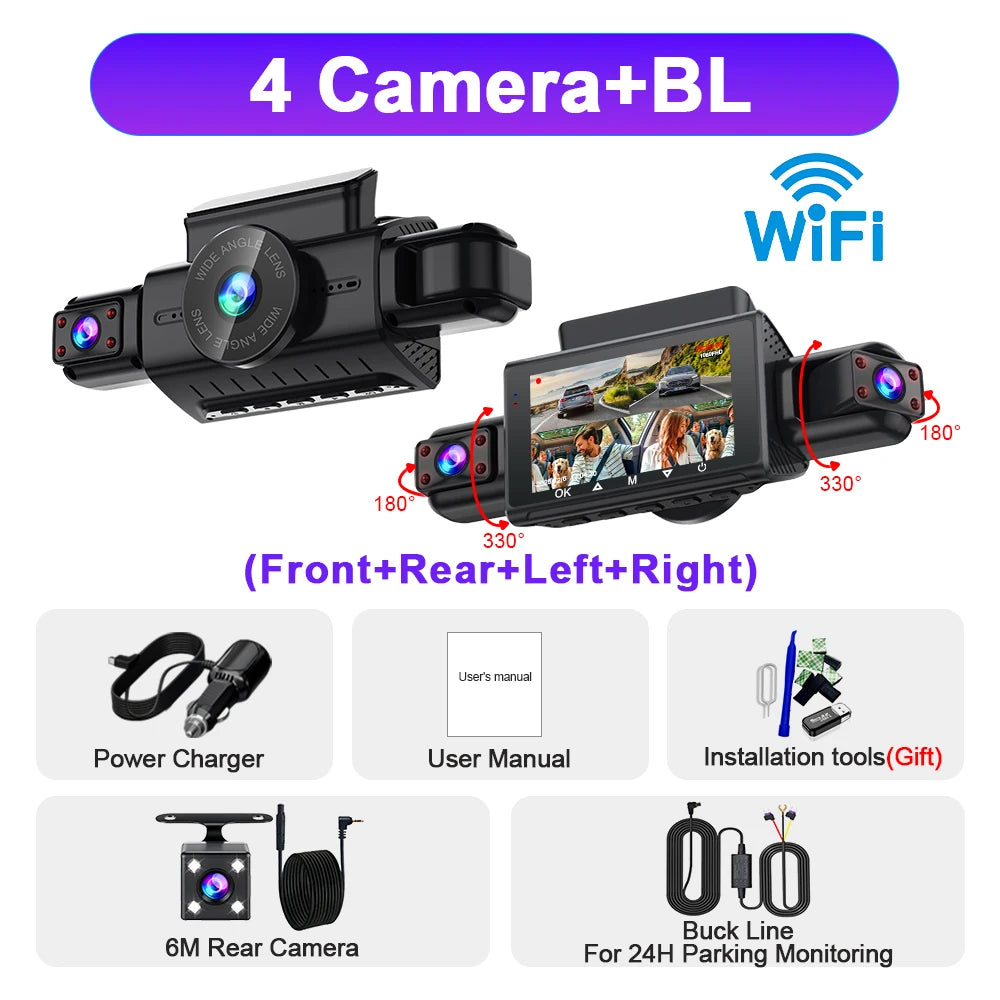 4-Channel Dash Cam | FHD 1080P WiFi Night Vision 24H Parking Black Box alternate view