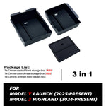 TESY for Tesla Model YL Y Juniper Launch Model 3 Highland Console Armrest Storage Box Organizer Flocking ABS with Silicone Pad