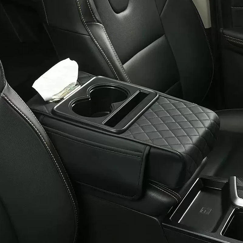 Car Armrest Storage Box, Car Center Console Organizer, Armrest Heightening Cushion With Cup Holder Armrest Storage Organizer Box