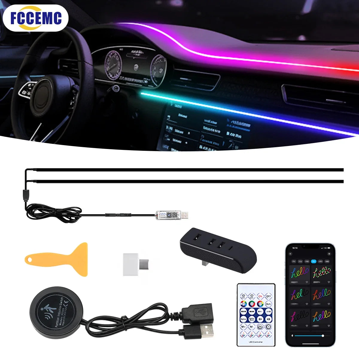 Car Atmosphere Light Strip with 30s Auto OFF Module | USB Expansion Dock for Tesla Model 3 Y S X