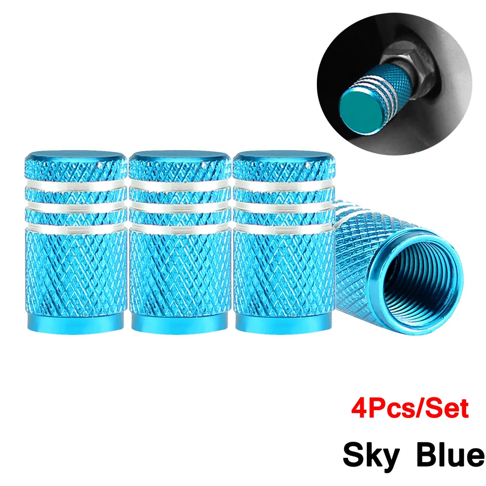 DSYCAR 4Pcs Silver Aluminum Knurling Tire Valve Stem Caps | US Schrader Compatible detail view