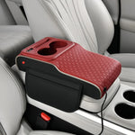 Multifunctional PU Leather Car Cup Holder Armrest Pad with Storage Pockets | Soft Comfor detail view