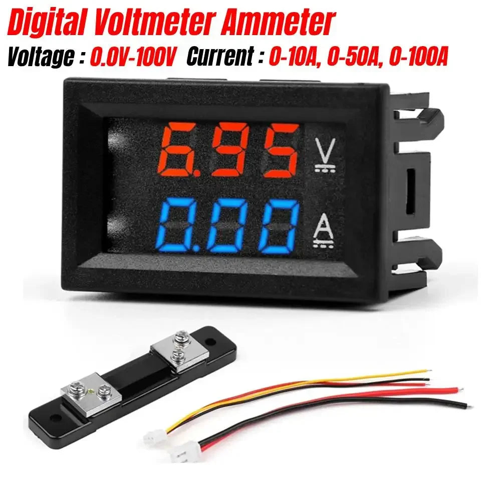 Digital Voltmeter Ammeter DC0-100V 10A 50A 100A | LED Display Voltage Current Meter