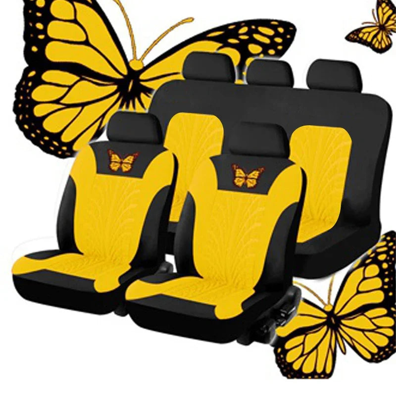 Car Seat Cover Full Set Universal Polyester Butterfly Pattern Embroidery detail view