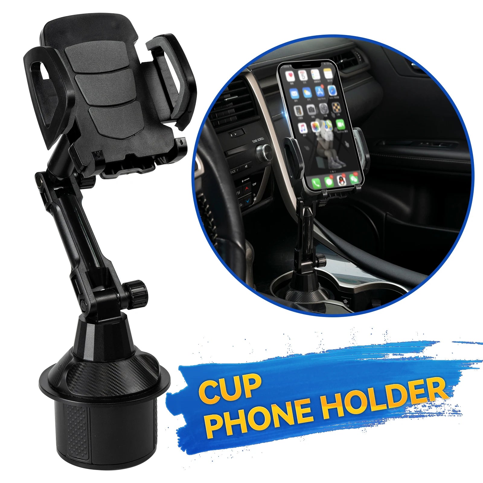 Universal 360° Car Cup Holder Phone Mount | Adjustable Long Arm Smartphone Stand