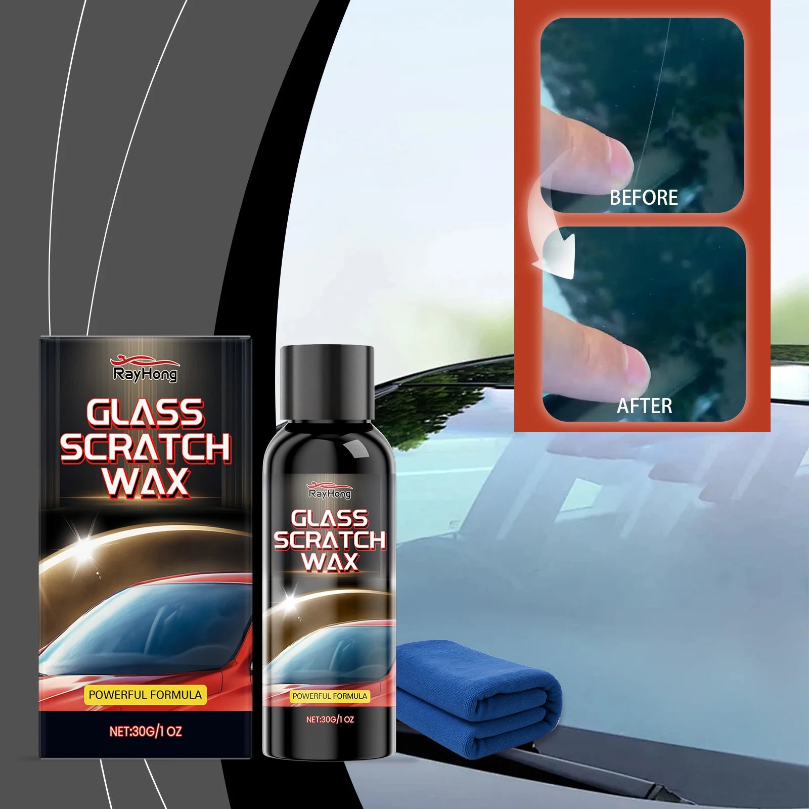 Glass Scratch Repair Paste with Towel Car Window & Bathroom Shower Glass Polishing Ca alternate view