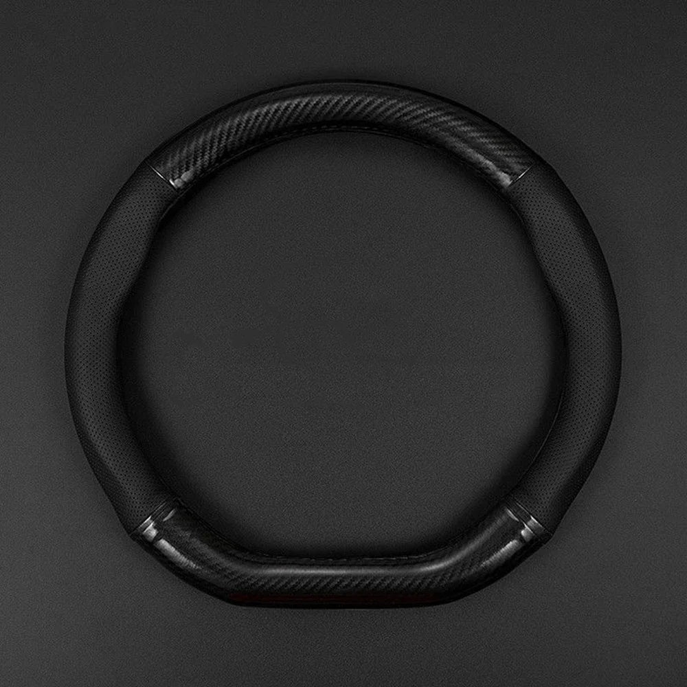 38mm Steering Wheel Cover Carbon Fiber Leather Non Slip Grip Universal Fit for Most Ca close-up view